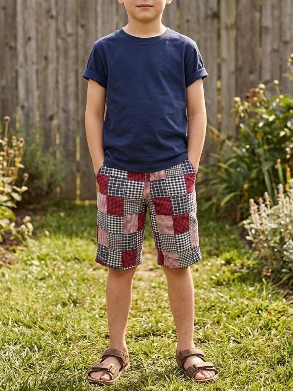 GAP Kids Red, White & Blue Madras Patchwork Boys Shorts. Size 10